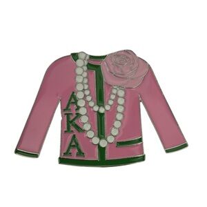 AKA Pink and Green with Floral Design & Pearls Pin Brooch